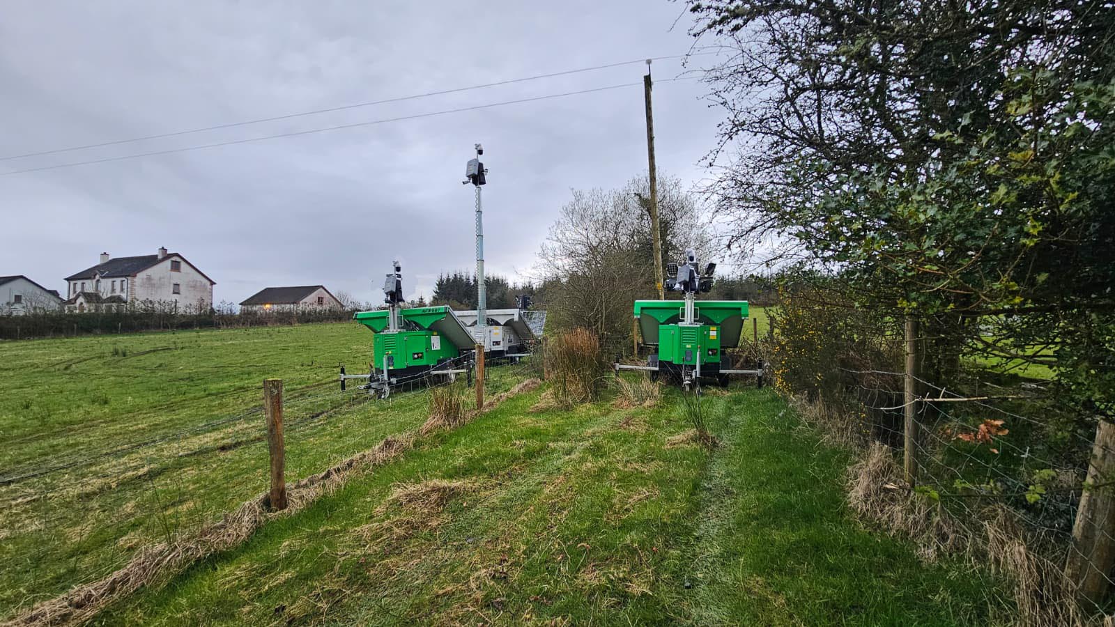 Multiple Brimac CCTV towers deployed in the field for rural site security